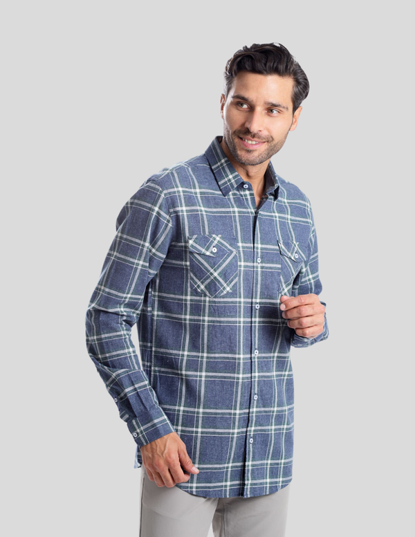 Camisa Kenneth Cole Manga Larga Slim Fit Cuadros Con Bolsillos