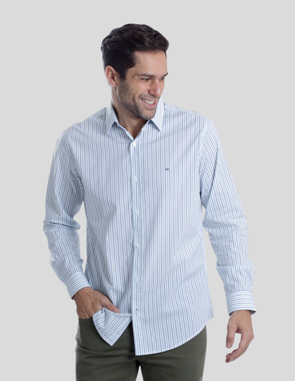 Camisa Kenneth Cole Manga Larga Slim Fit Rayas