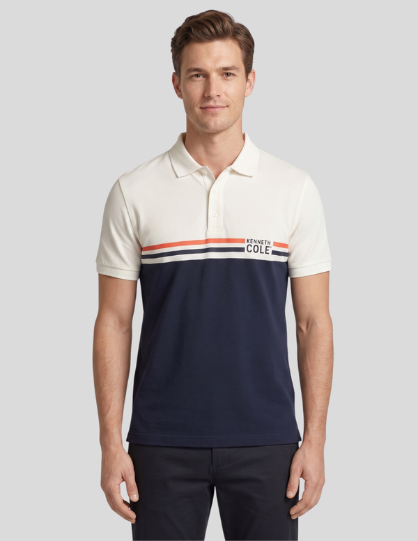 Playera Tipo Polo Kenneth Cole Manga Corta Bicolor a Rayas